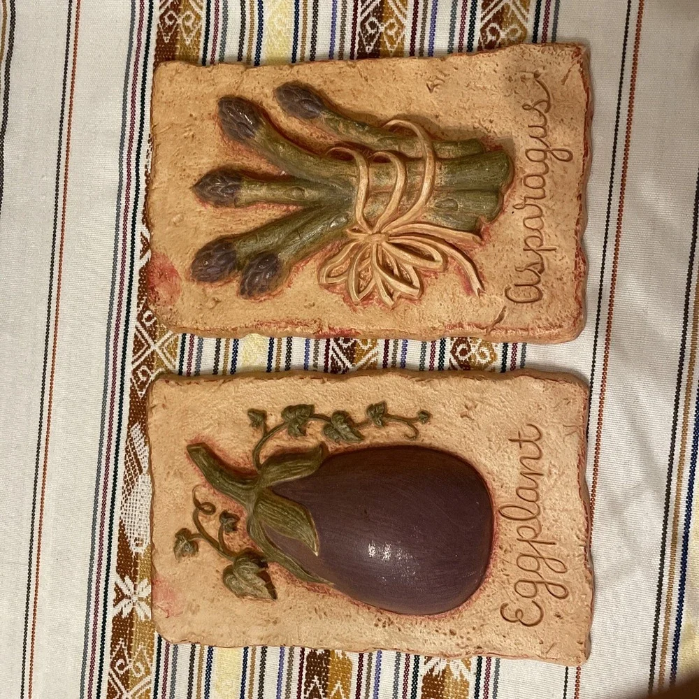 Home Interiors Gifts‎ Wall Plaques Eggplant Asparagus Kitchen Veggie Tuscan
